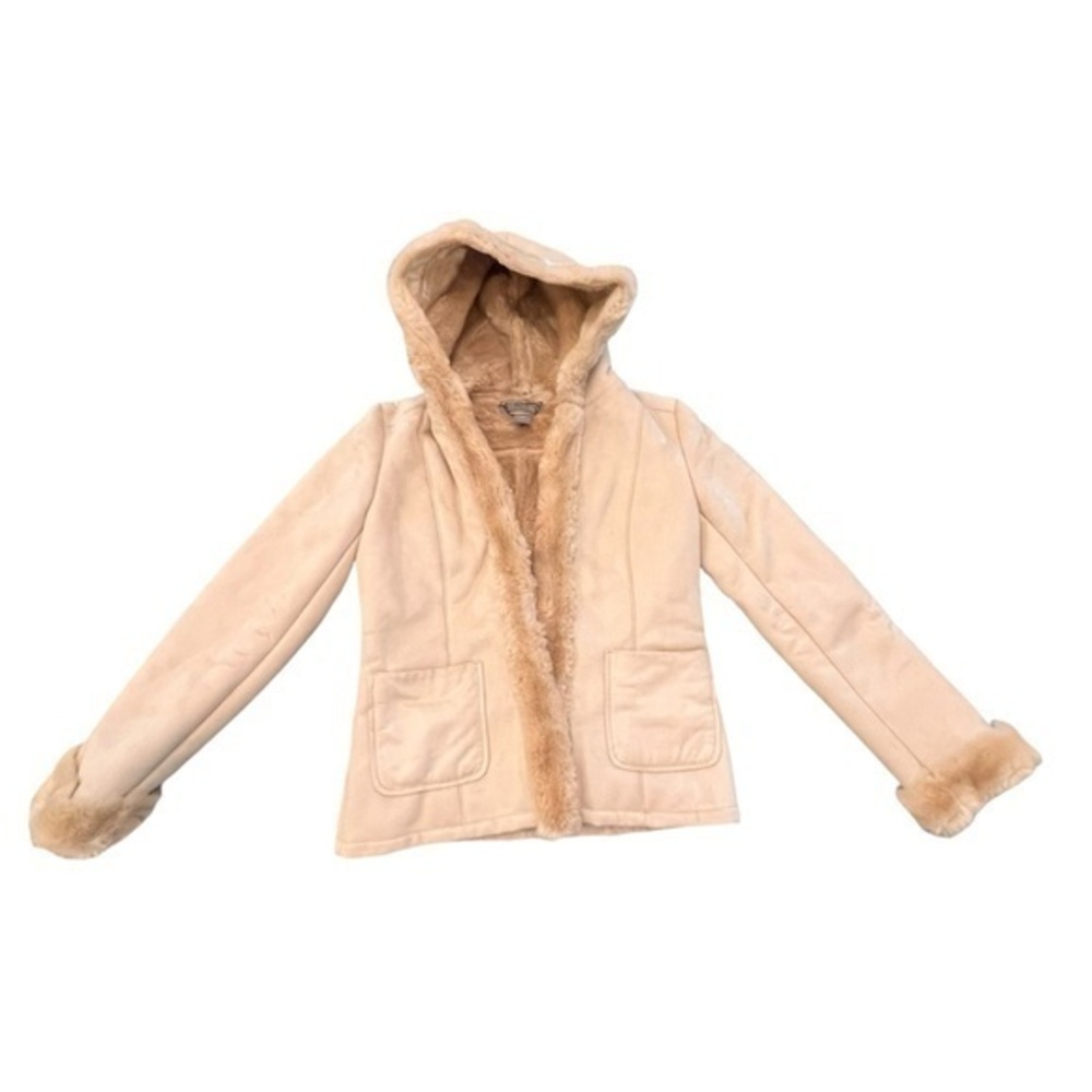 Ann Taylor Faux Fur Shearling Jacket Size Small Beige Preppy Equestrian Boho EUC